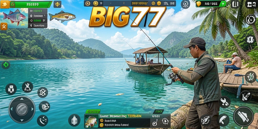 Tampilan gameplay BIG77 dengan pemandangan memancing yang menawan.
